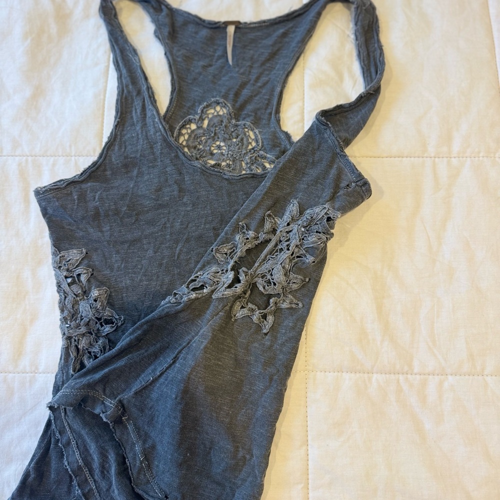 Free People Charcoal Lace Accent Tank